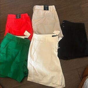 J. Crew Chino Shorts Set — Red, Green, White, Black, Cream
